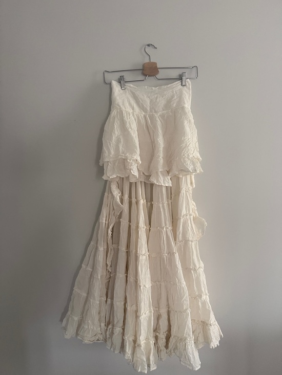 Dresses & Skirts - 100% organic cotton Flowy Tiered Ruffle Maxi Skirt in Off-White